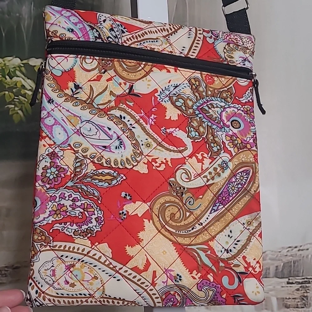 Bright colorful floral paisley ipad tablet travel padded carrying cross body bag